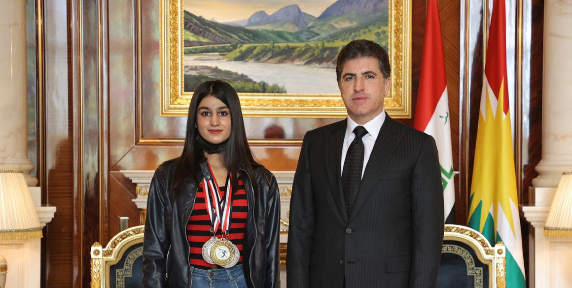 President Nechirvan Barzani receives medalists in women’s weightlifting