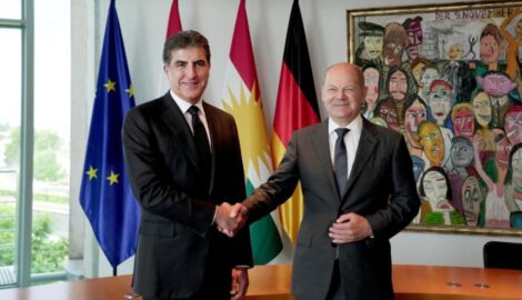 Präsident Nechirvan Barzani trifft deutschen Bundeskanzler Olaf Scholz