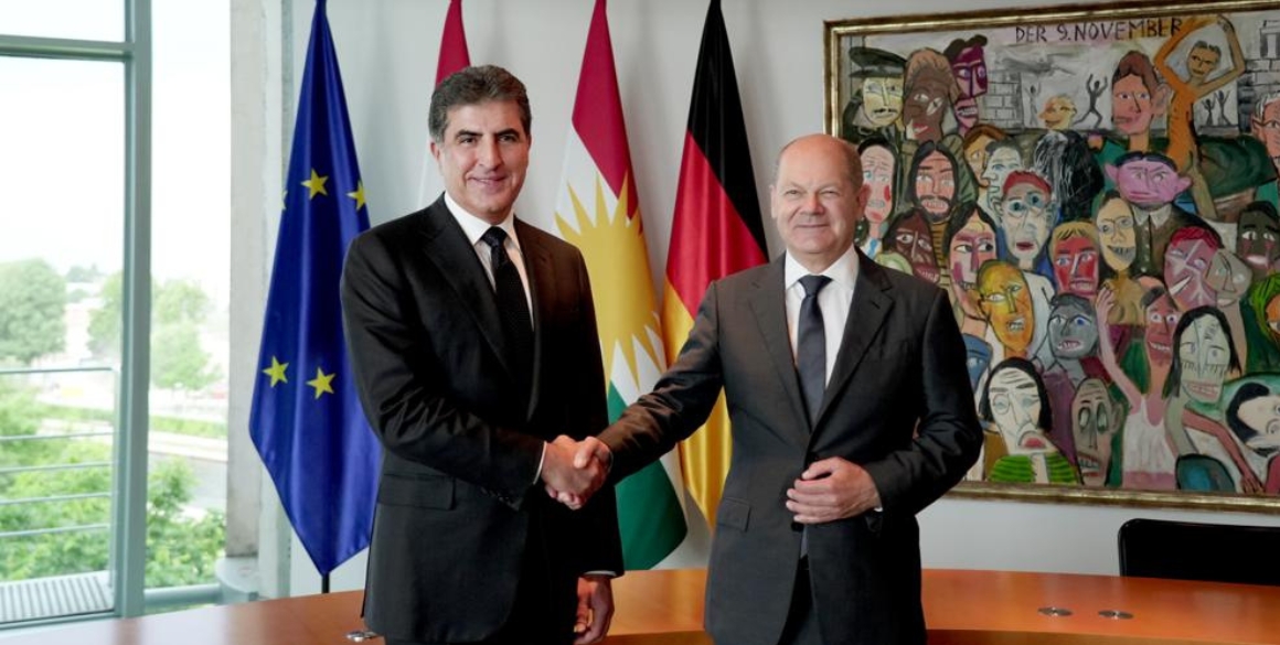 Präsident Nechirvan Barzani trifft deutschen Bundeskanzler Olaf Scholz