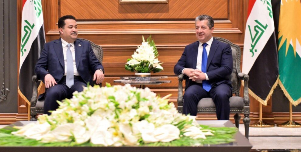 Prime Minister Barzani Welcomes Iraqi Prime Minister al-Sudani in Erbil